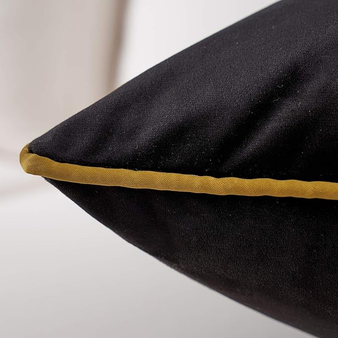 Avigers 12 x 20 Inch Black Gold Leather Striped Lines Velvet Cushion Case - Image 4