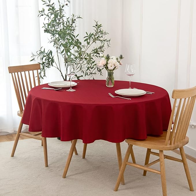 maxmill Round Linen Looking Textured Tablecloth Spill-Proof Wrinkle Free Soft by maxmill