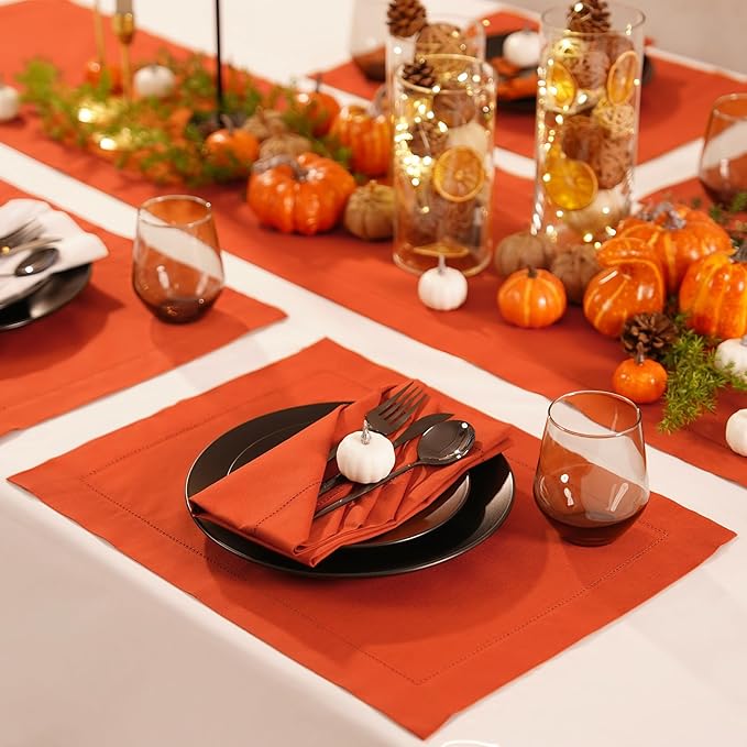 Home Ekaa Pumpkin Table Runner 72 Inch – Cotton Linen Hemstitch Farmhouse Table - Image 3