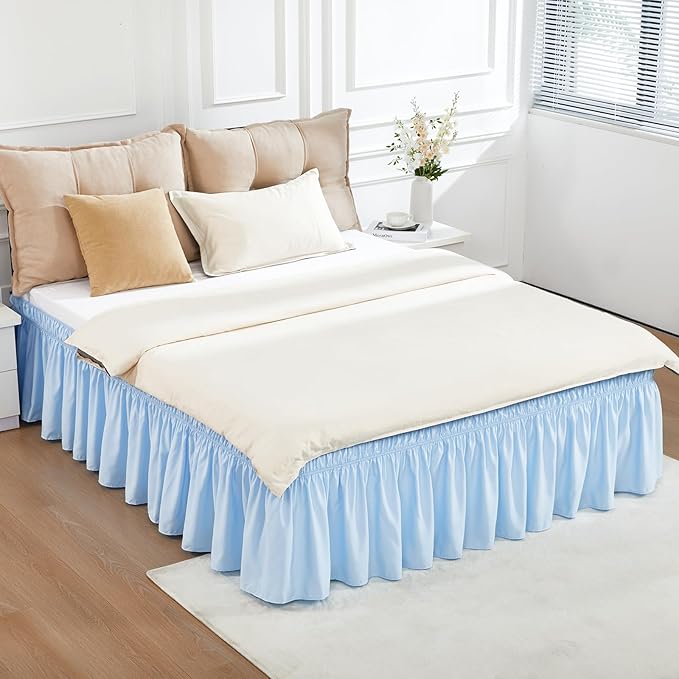 RIMELA Light Blue Bed Skirt Queen Size 18 Inch Drop, Elastic Bed Skirting - Image 2