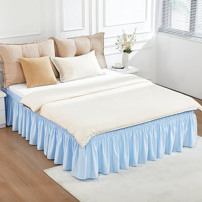 RIMELA Light Blue Bed Skirt Queen Size 15 Inch Drop, Elastic Bed Skirting - Image 2