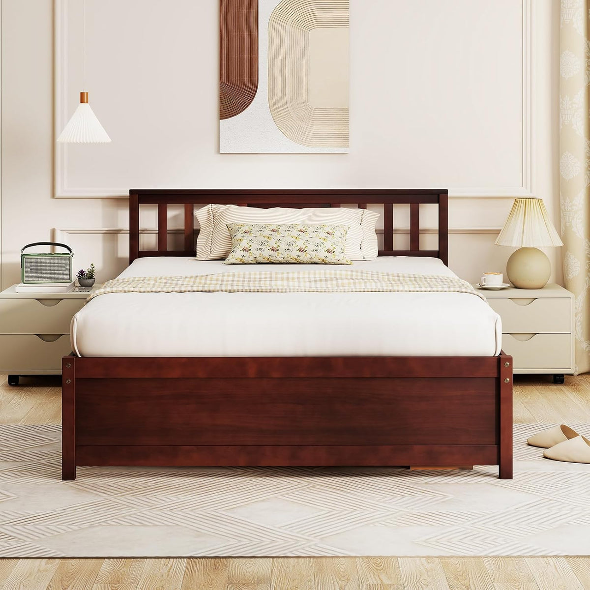 gofalme full size wood bed frame, mid-century modern, main product view