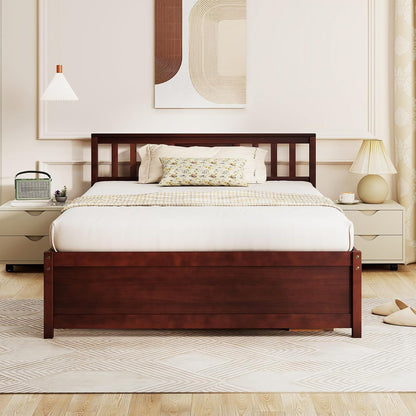 gofalme full size wood bed frame, mid-century modern, main product view