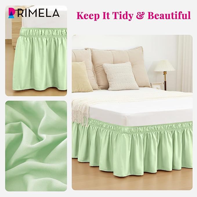 RIMELA Bed Skirt Queen Size Baby Green 15 Inch Drop, Wrap Around Elastic - Image 5
