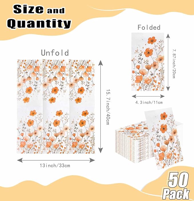 HEIPINIUYE 50 Pieces 3-ply Fall Floral Paper Napkins Autumn Flower Guest - Image 3