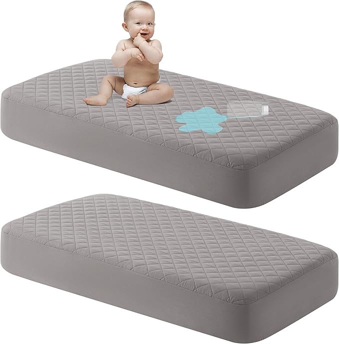 NTBAY 2 Pack Waterproof Crib Mattress Protector, Quilted 28"x52" Toddler Fitted by NTBAY