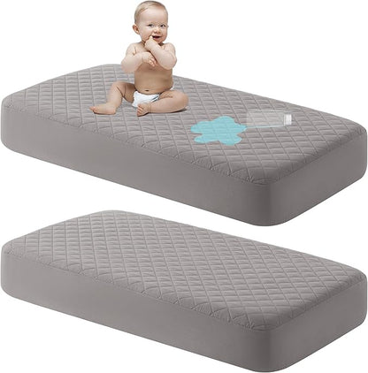 NTBAY 2 Pack Waterproof Mini Crib Mattress Protector, Quilted 24"x38" Fitted by NTBAY