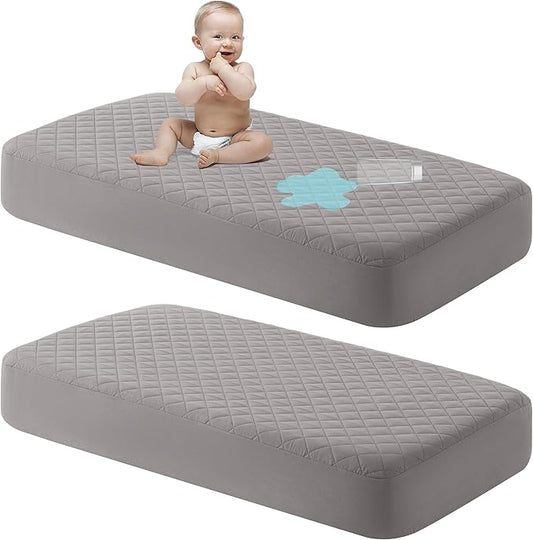 NTBAY 2 Pack Waterproof Mini Crib Mattress Protector, Quilted 24"x38" Fitted by NTBAY