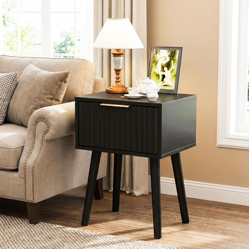 VINGLI Night Stand Set 2, Fluted Nightstands with Drawer, Mid Century Modern ...