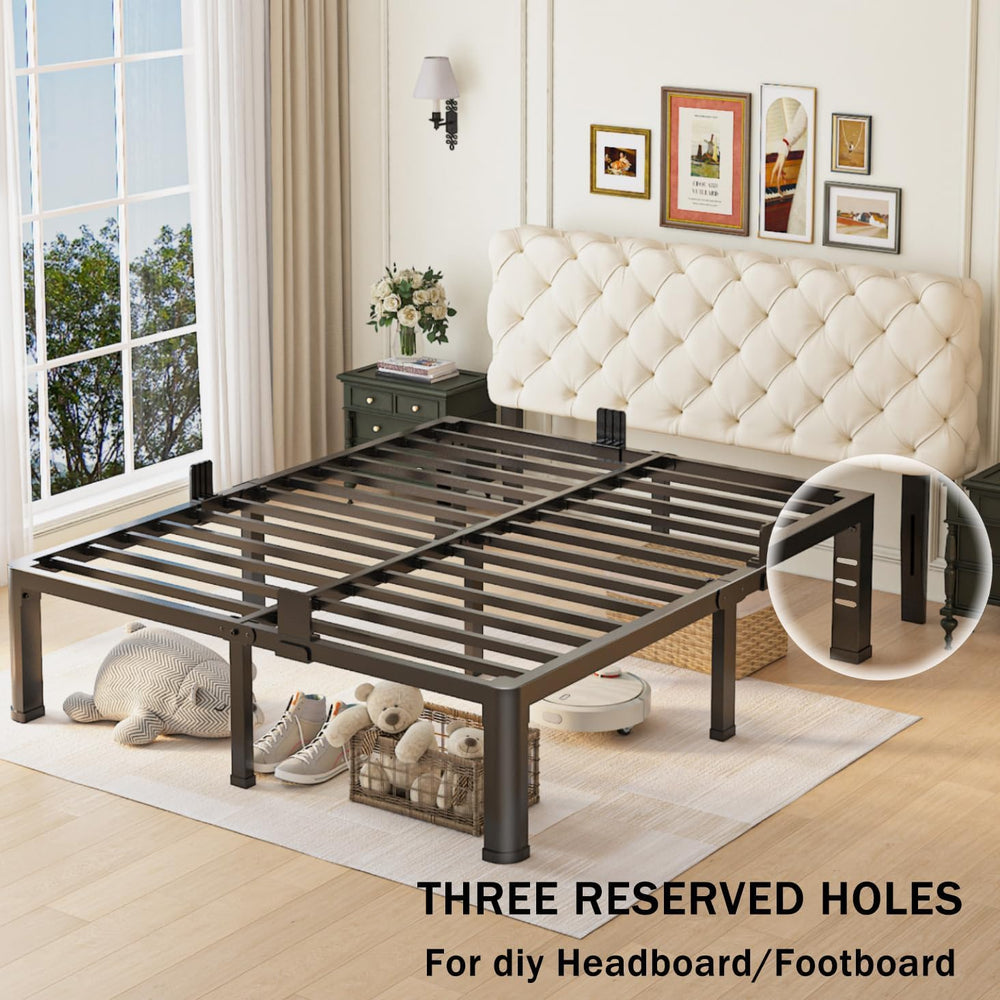 18 inch Queen Bed Frame with Round Corner Legs and Headboard Hole Mattress Sl...