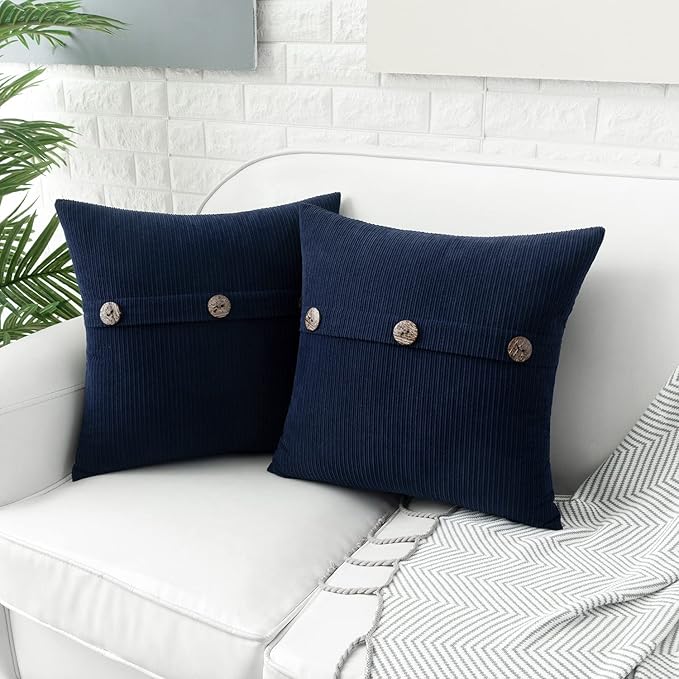 HWY 50 Navy Blue Chenille Throw Pillow Covers 16x16 Inch - Image 3
