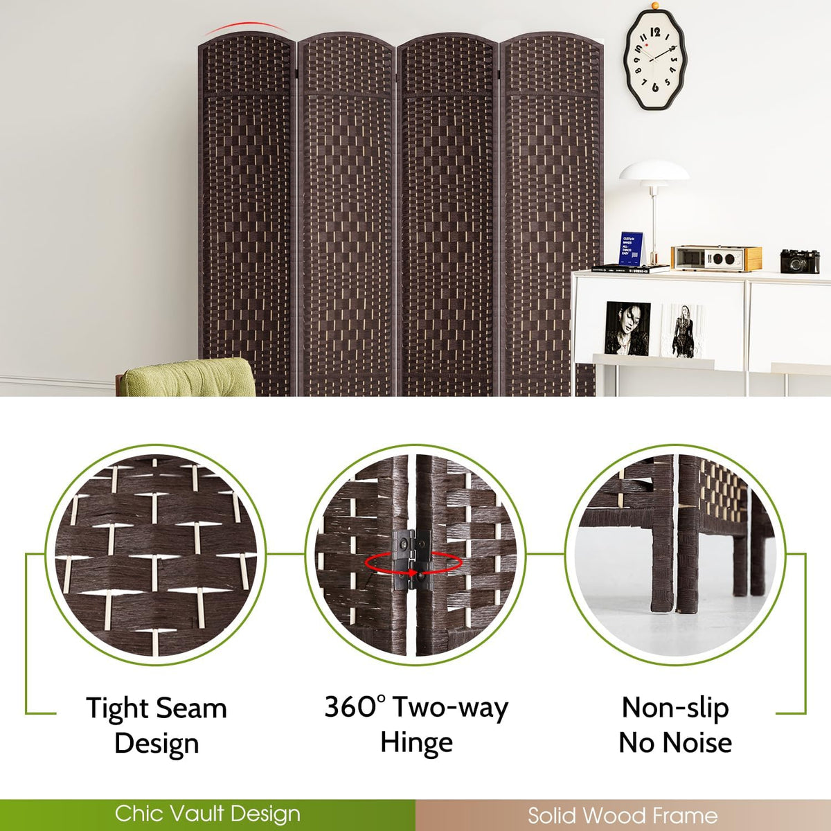 fdw | 4-panel folding room divider | 6ft, side view