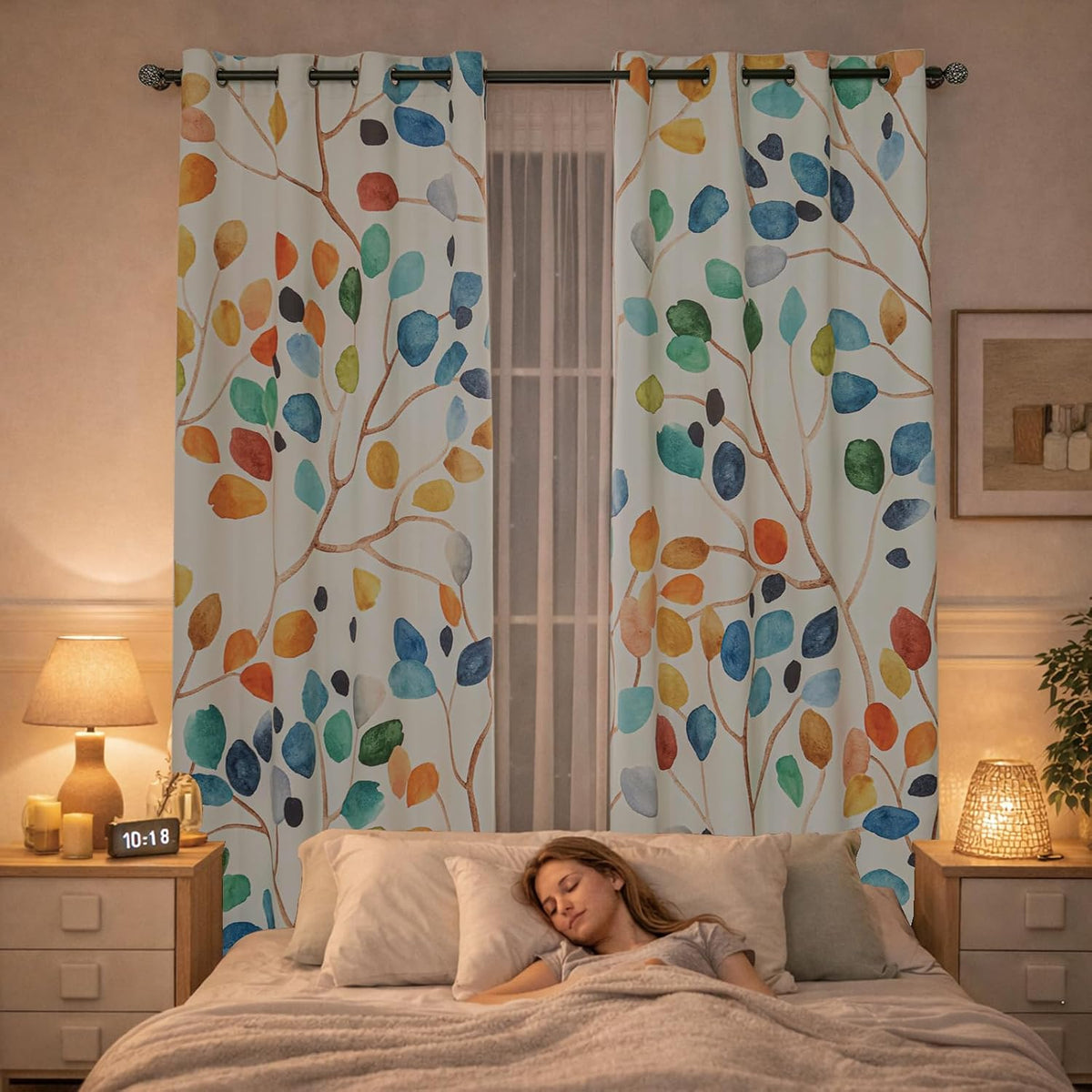 boho colorful leaf floral blackout curtains, watercolor bohemian, package contents