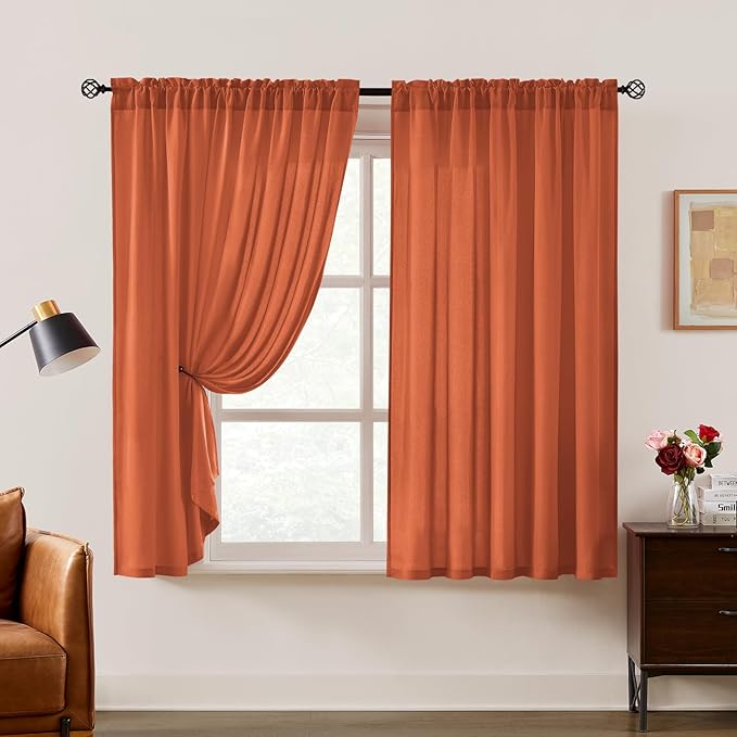 HOMEIDEAS Fall Burnt Orange Privacy Semi Sheer Curtains Non-See-Through 63 - Image 2