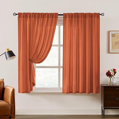 HOMEIDEAS Fall Burnt Orange Privacy Semi Sheer Curtains Non-See-Through 63 - Image 2