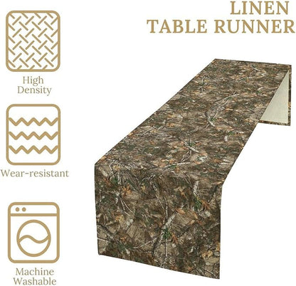 Oak Table Runner, Forest Green Camouflage Design Table Runner - Image 6