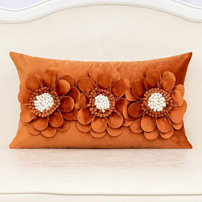 Alerfa 3D Flower Handmade Throw Pillow Cover Decorative Orange Velvet by Alerfa