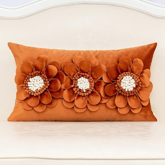 Alerfa 3D Flower Handmade Throw Pillow Cover Decorative Orange Velvet by Alerfa