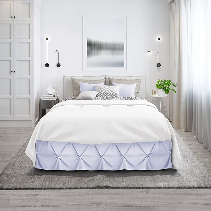 Nestl Ice Blue Bed Skirt Queen Size, Pinch Pleat Queen Bed Skirt, Hotel Quality - Image 9