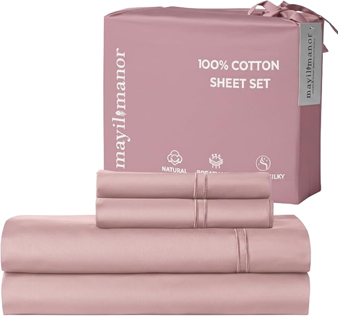 100% Natural Cotton Bed Sheets | 500 TC Single-Ply Sateen Weave Full Size by MayilManor