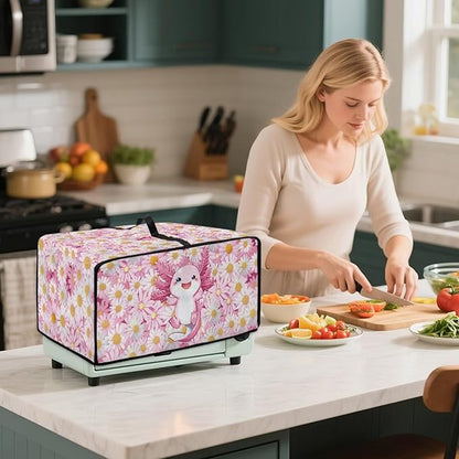 Cute Axolotl Daisy Print Microwave Oven Cover Dust-Proof Microwave Oven Cloth - Image 3