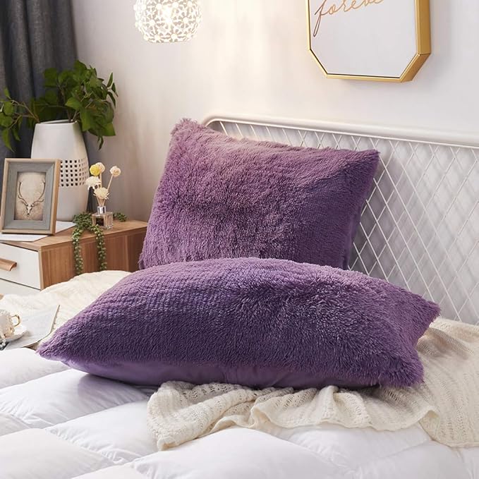 Uhamho Set of 2 Faux Fur Throw Pillow Covers Soft Velvet Decorative Pillowcases by Uhamho