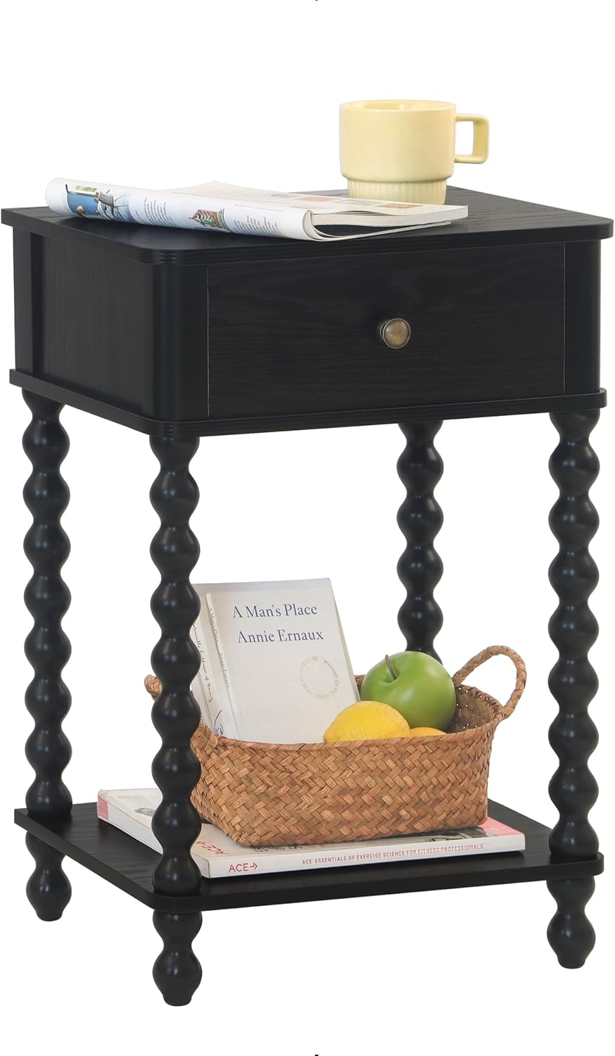 AWASEN Black Nightstand, Bedroom Side Table with Drawer for Living Room, Smal...