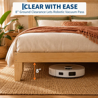 gaomon full size wood bed frame with led, side view