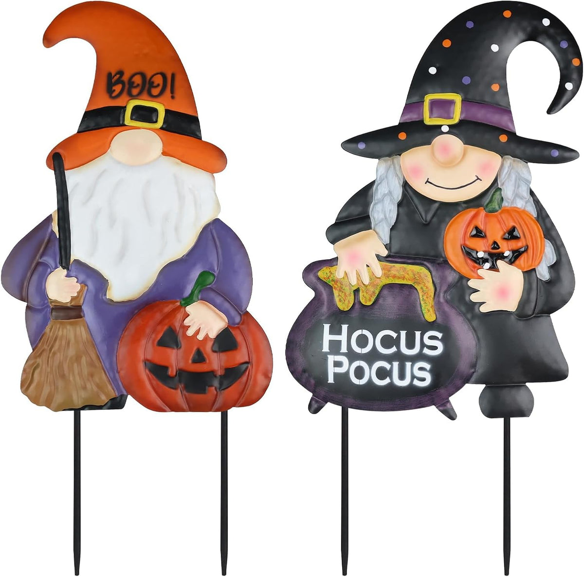 hogardeck Halloween Decorations Outdoor, Metal Gnomes Decorative Garden Stakes with Pumpkins Halloween Decorations Outside, Hocus Poucs Yard Signs for Garden Lawn Patio Halloween Decor
