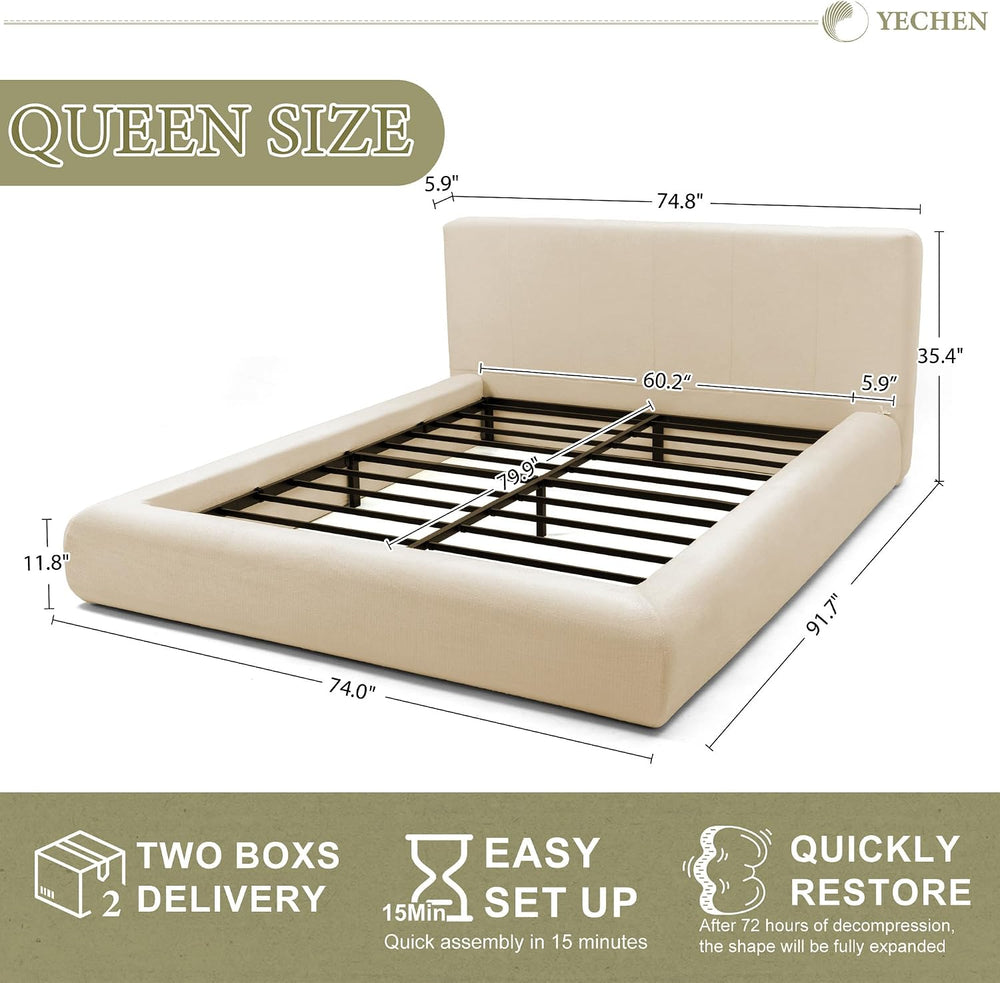 Yechen Queen Cloud Bed Frame with 5.9‘’ Headboard Removable, Upholstered Bed ...