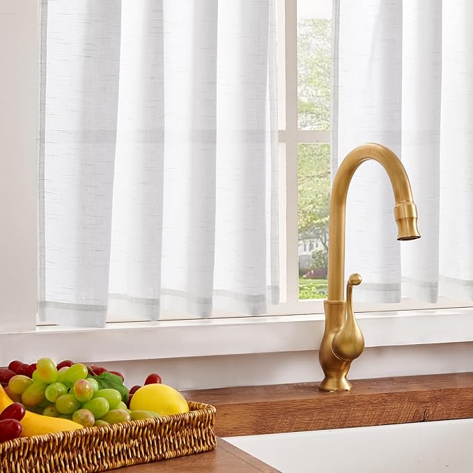 jinchan Linen Pinch Pleated Kitchen Curtains 30 Inch 2 Panels, Natural Linen - Image 4