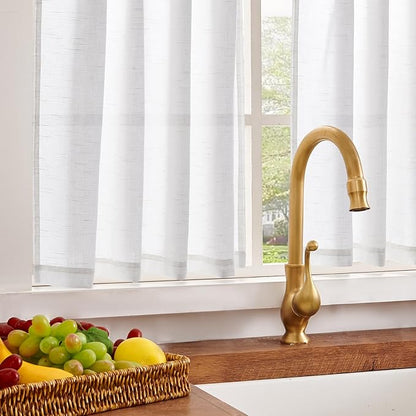jinchan Linen Pinch Pleated Kitchen Curtains 30 Inch 2 Panels, Natural Linen - Image 4