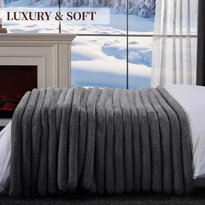 Fluffy Faux Fur Throw Blanket, Thick 1000GSM Soft Cozy Throw Blankets - Image 6