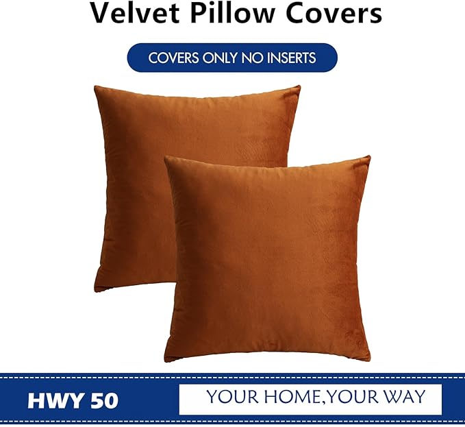 HWY 50 Burnt Orange Velvet Throw Pillow Covers 20x20 Inch - Image 6