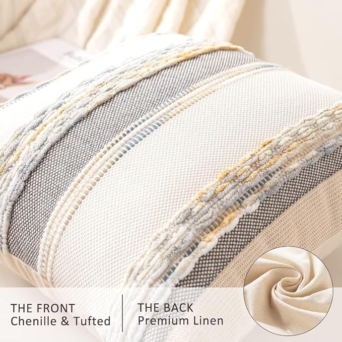 Boho Throw Pillow Covers 18x18 Set of 2 Farmhouse Decorative Cushion Case - Image 2