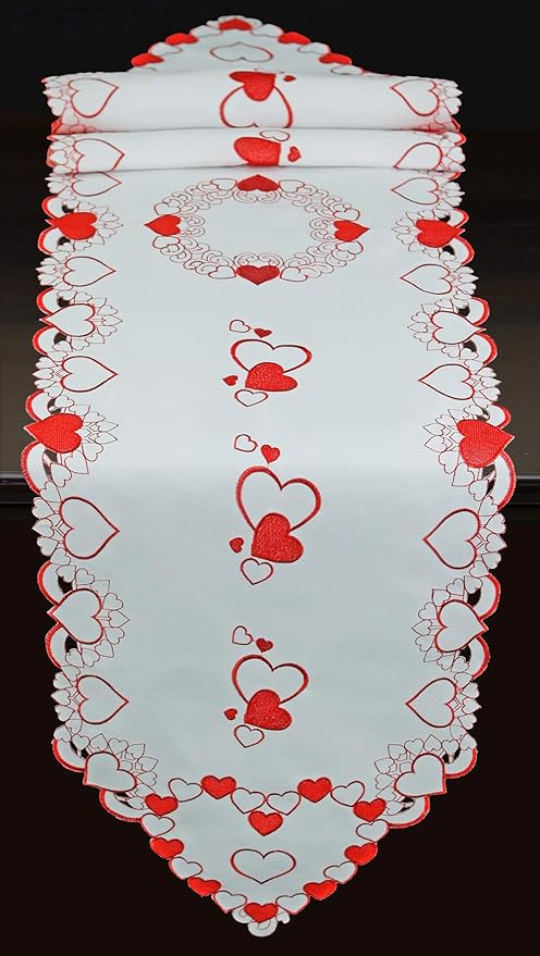 Creative Linens Embroidered Red Hearts Placemats, Table Runners, Tablecloths by Creative+Linens