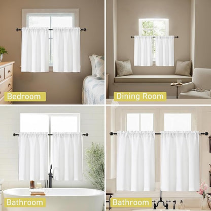 White Kitchen Curtains 30 Inch Length 2 Panels, Light Filtering Farmhouse Linen - Image 6