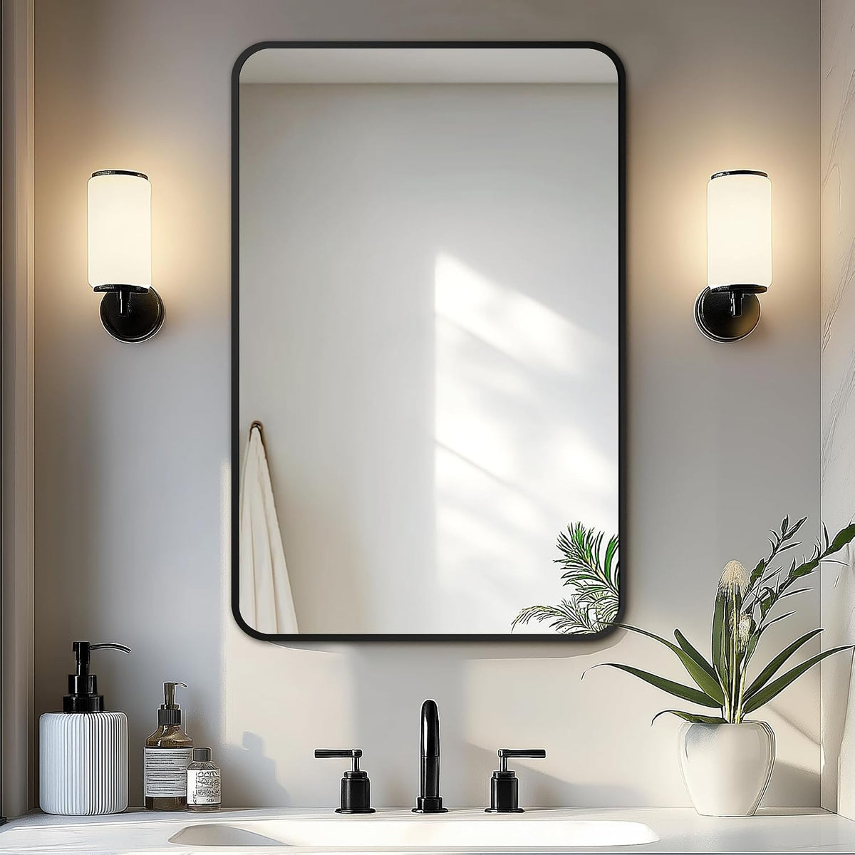 delma bathroom vanity mirror, black framed mirror for, main product view