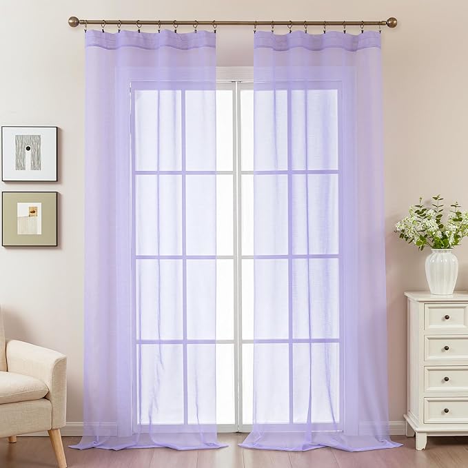 Purple Sheer Curtains 108 Inches Extra Long, Privacy Semi Sheer Curtains - Image 2