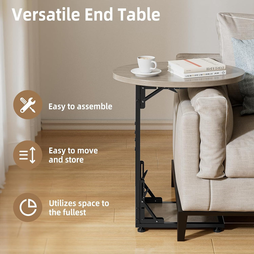 Elbourn Folding Side Table End Couch Tables, C-Shaped TV Stand for Sofa