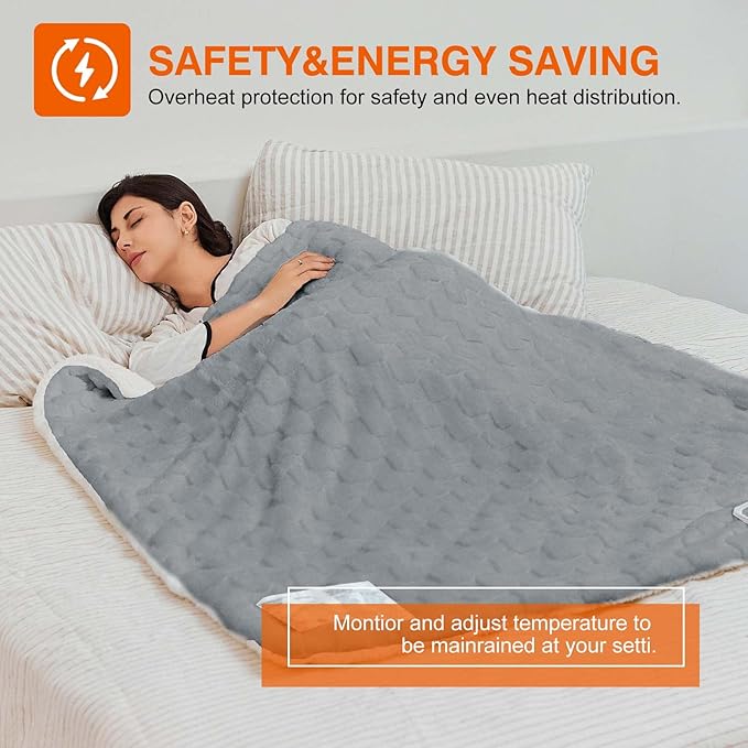 Electric Blanket, Soft Checked Flannel Fast Heating Blanket - Image 5