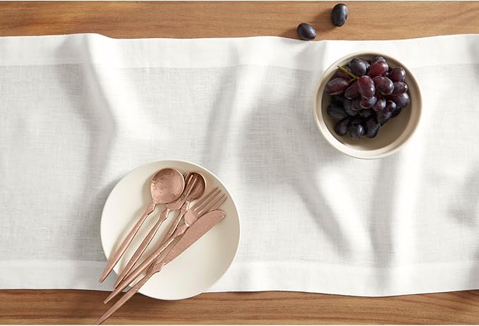 Solino Home 100% Pure Linen White Table Runner 108 Inches Long - Image 3