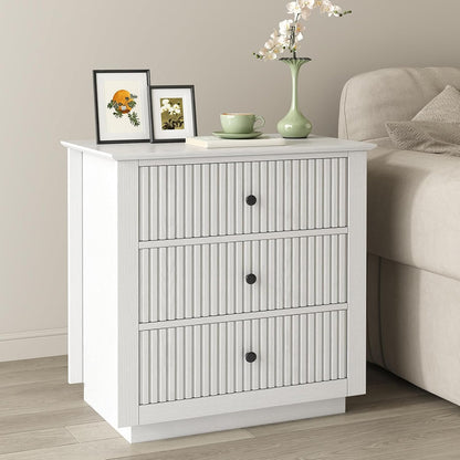 24" wide white fluted nightstand with 3 drawers, main product view