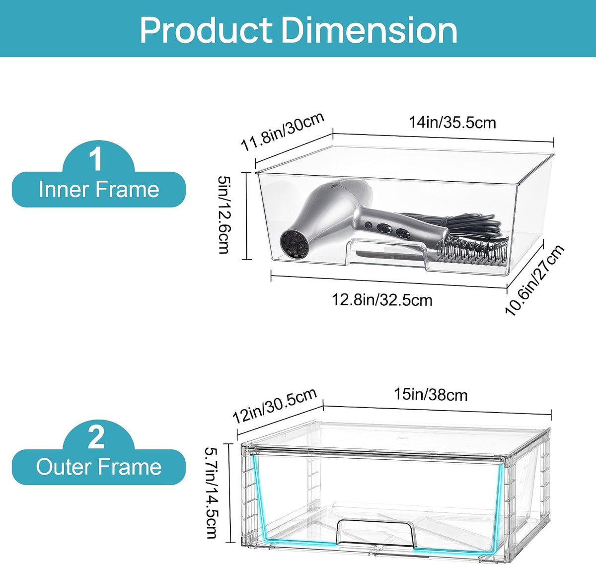 vtopmart 2 pack large clear stackable plastic storage, close-up detail