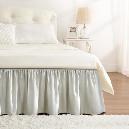 RIMELA Light Grey Bed Skirt Queen Size 15 Inch Drop, Wrap Around Elastic by RIMELABedSkirt