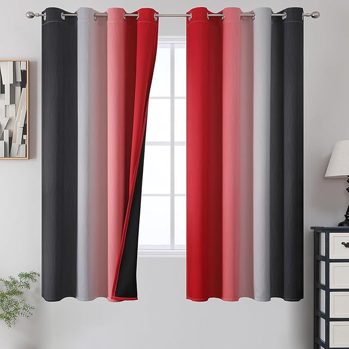 Estelar Textiler Ombre Red and Black Curtains 63 Inch Length 2 Panels, 100% by ESTELARTEXTILER