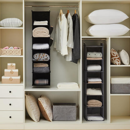 youdenova hanging closet organizer and storage, 6-shelf, 2 shown in use
