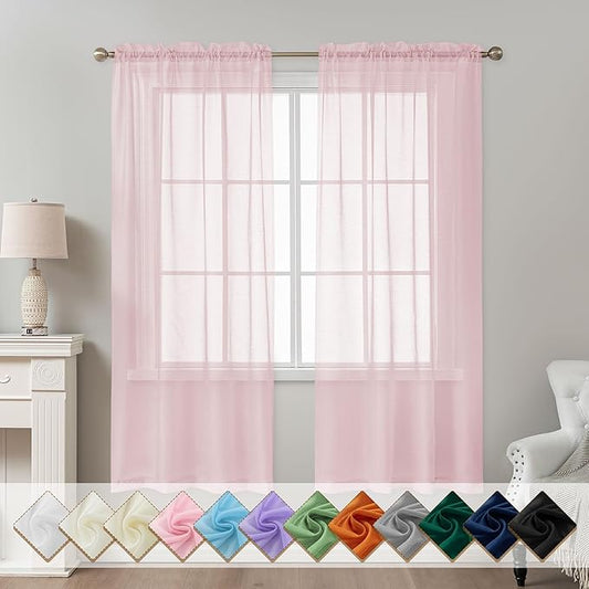 Pink Sheer Curtains 72 Inches Long, Privacy Semi Sheer Curtains by ABLUEN