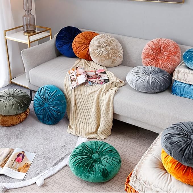 S_SSOY Round Throw Pillow for Couch Pumpkin Velvet Decorative Small Floor - Image 6