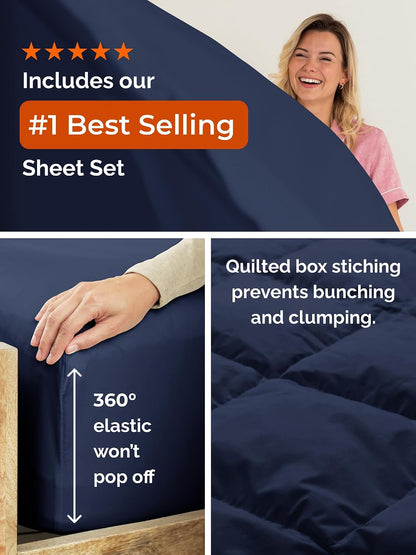 king comforter set - navy blue bedding for, side view